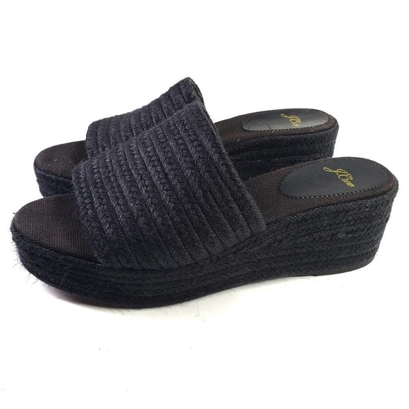 J.Crew Platform Wedge Espadrilles Wedge Slide Sandals 10‎ Black Jute - Picture 1 of 7